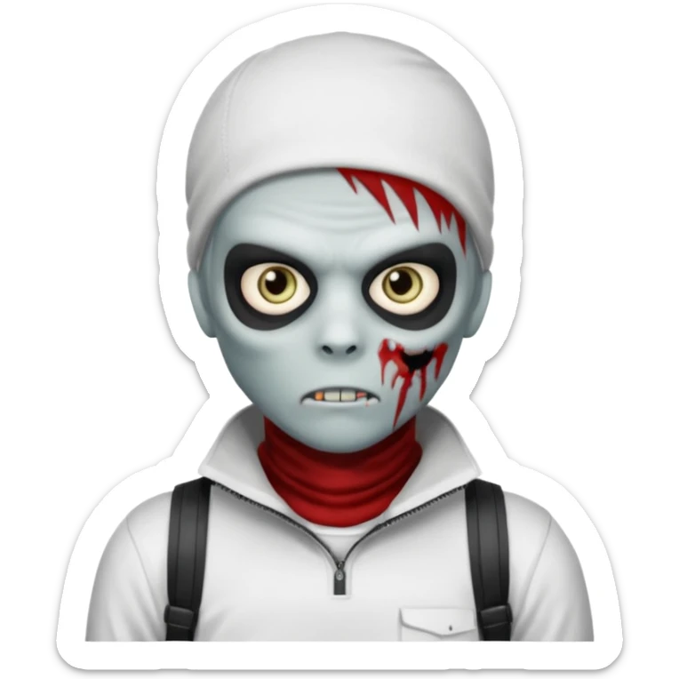 zombie boy with emo hair and white shirt with a ski mask on hair from Nike da syna no mask zombie  sticker