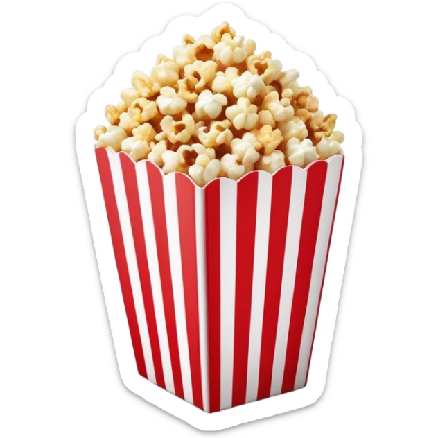 ultra simplified caramel popcorn box with red and white stripes, very few details, geometric style, Apple emoji aesthetic sticker
