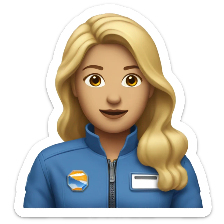 Honey blonde woman in blue helmet and blue flight jumpsuit  sticker