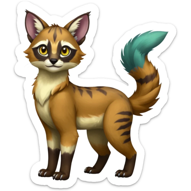 Colorful dark tropical exotic cute cool beautiful shiny beautiful fantasy-caracal-civet-genet-sergal-vernid-Gryphon-Cacomistle-Trico-oncilla-animal-Fakémon-hybrid-fursona (full body) sticker