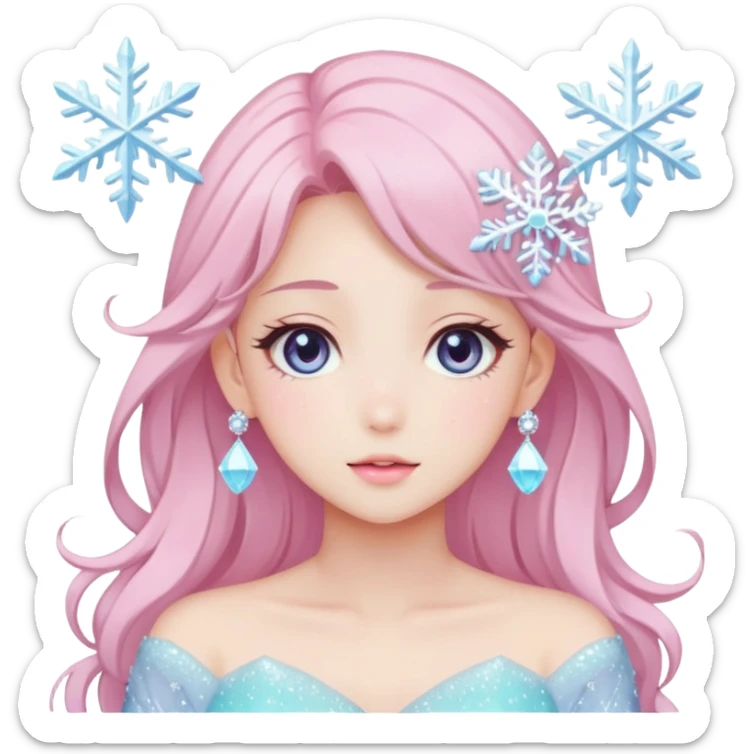 Gorgeous Beautiful Anime-Pastel-Lady with crystals and snowflakes and glitters aesthetic sticker