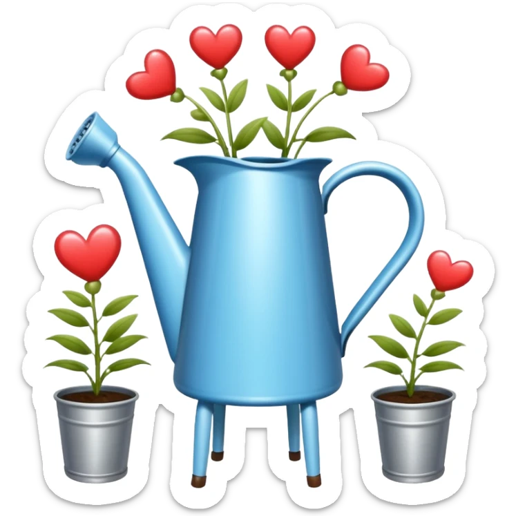 i want a watering jug with legs watering 3 plans in increasing height with hearts in the flowers sticker