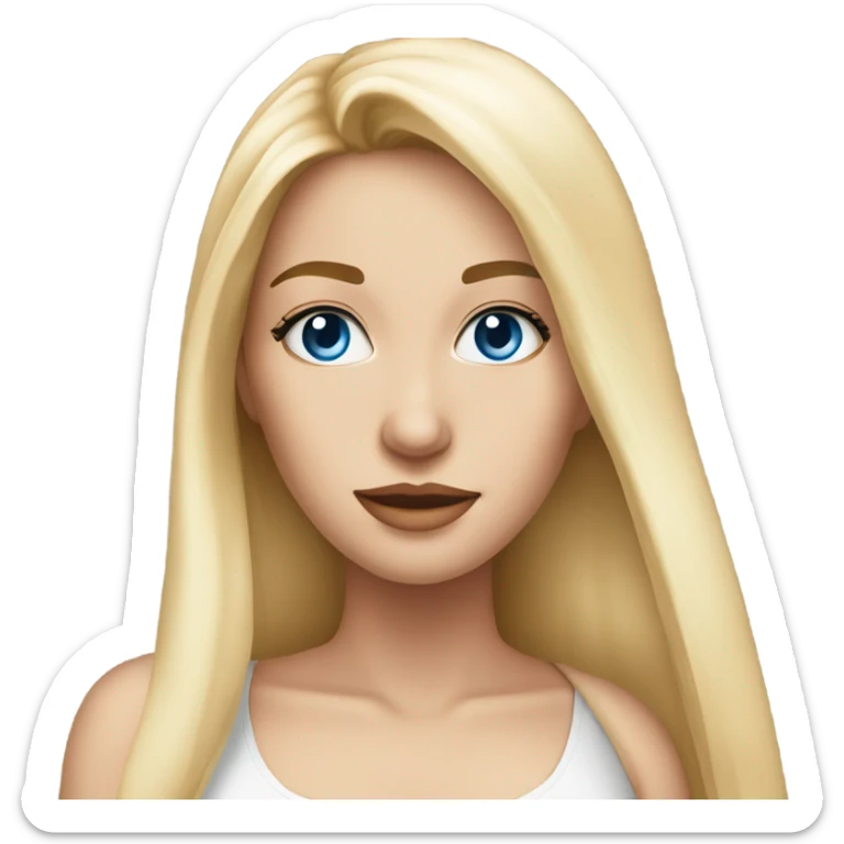 beautiful woman, long straight blonde hair, blue eyes, white tank top  sticker