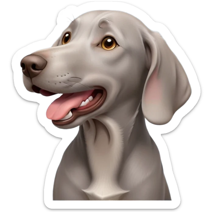 cinematic-cute-yawning-weimaraner-portrait-emoji,-head-tilted-slightly-with-a-dramatic,-wide-open-yawn,-revealing-a-sleek grey fur-with-a-subtle-shimmer,-floppy-ears-slightly-drooping,-round-brown-eyes-barely-open-in-drowsy sticker