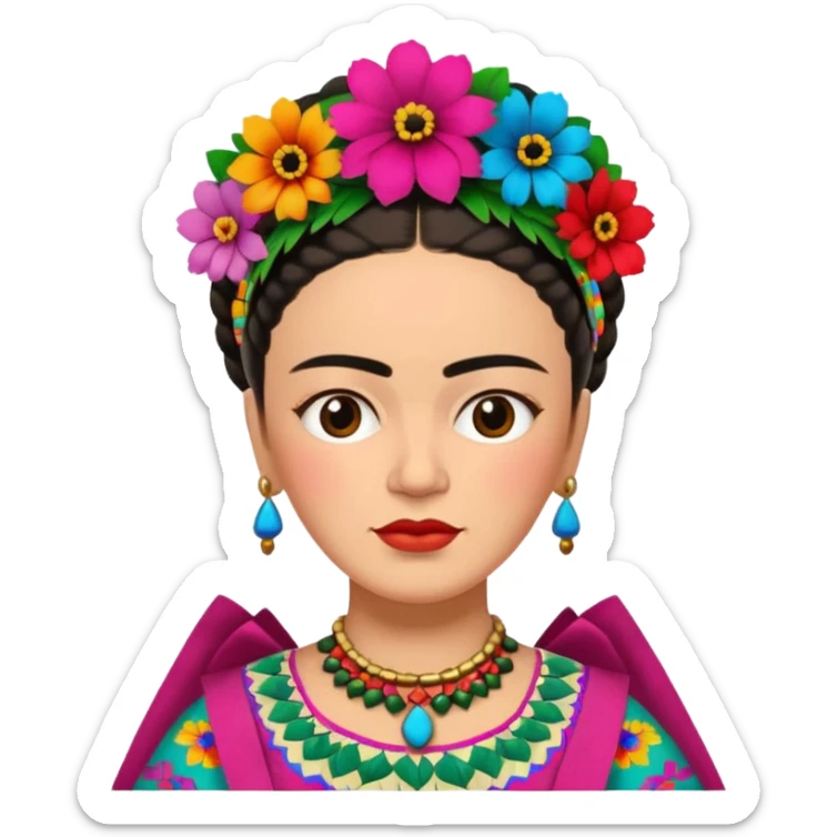 Frida Kahlo with colorful flower headpiece and traditional Mexican dress sticker