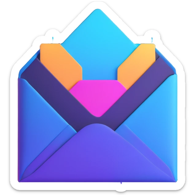 modern futuristic emoji for AI newsletter, floating envelope with AI chip details and shimmering, cyberpunk-inspired color palette sticker