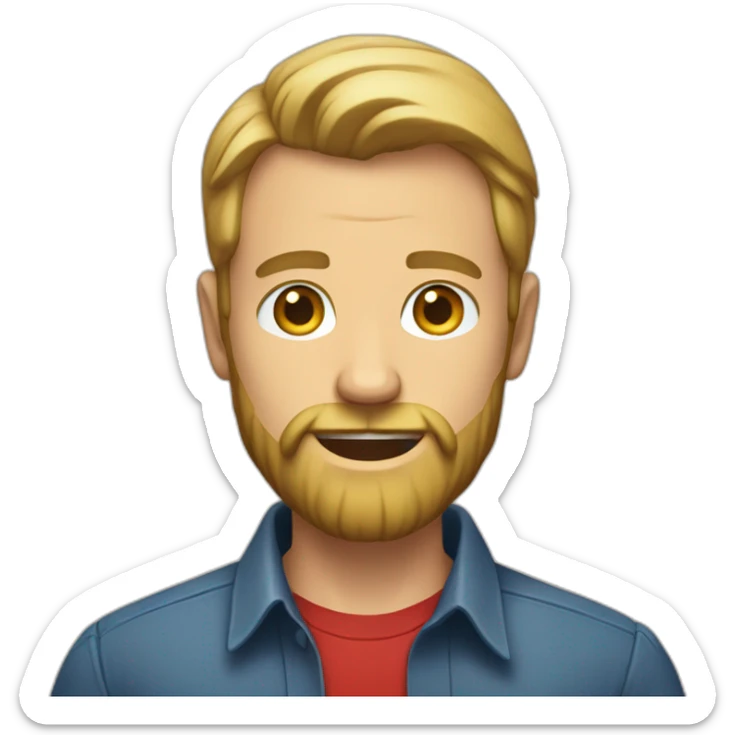 man with short blonde greasy hair and a long beard without a moustache in a red button down shirt sticker