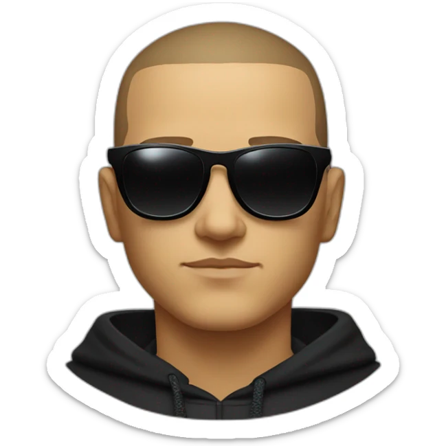 Serious face of DJ Snake with black sunglasses front view wearing a BLACK hoodie sticker
