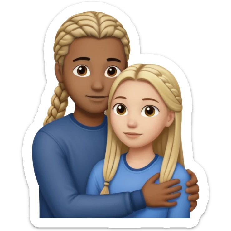 dirty blonde girl with straight hair and medium toned guy with dark brown cornrows hair hugging sticker