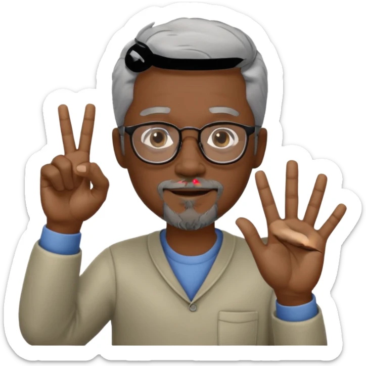 Black gray hair, & goatee with glasses on making okay sign with hand sticker