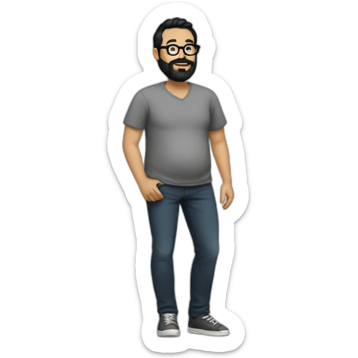 Full body pregnant man with black hair and black beard and glasses sticker