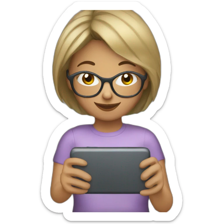 Woman with glasses and straight short hair playing a farm game on her smartphone sticker