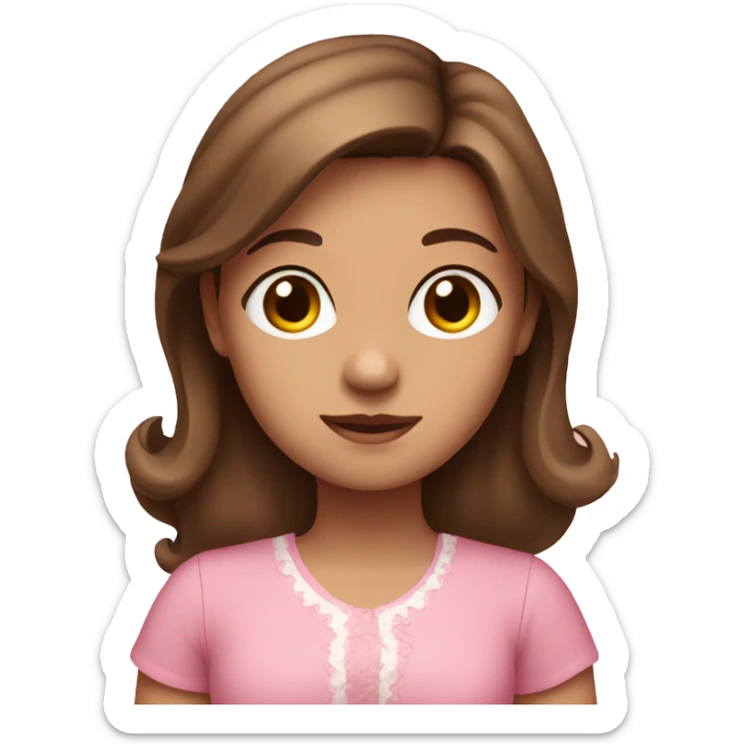 a girl with brown hair wearing a pink dress sticker