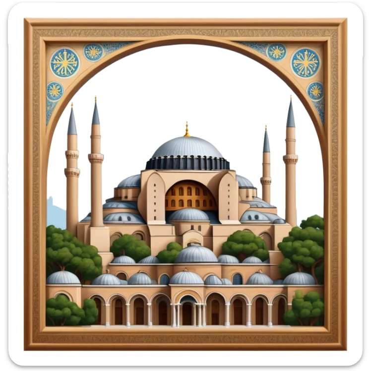 Cinematic Realistic Hagia Sophia Landmark Emoji, depicted with the majestic historic architecture rendered with intricate detail and dramatic, timeless lighting. sticker
