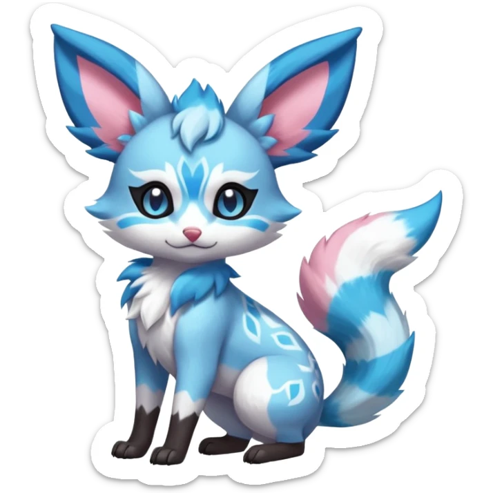 Rare realistic cute adorable epic aesthetic colorful Amaura-Sylveon-Glaceon-Civet-Genet-species-Fakemon-hybrid-creature, with markings, full body sticker