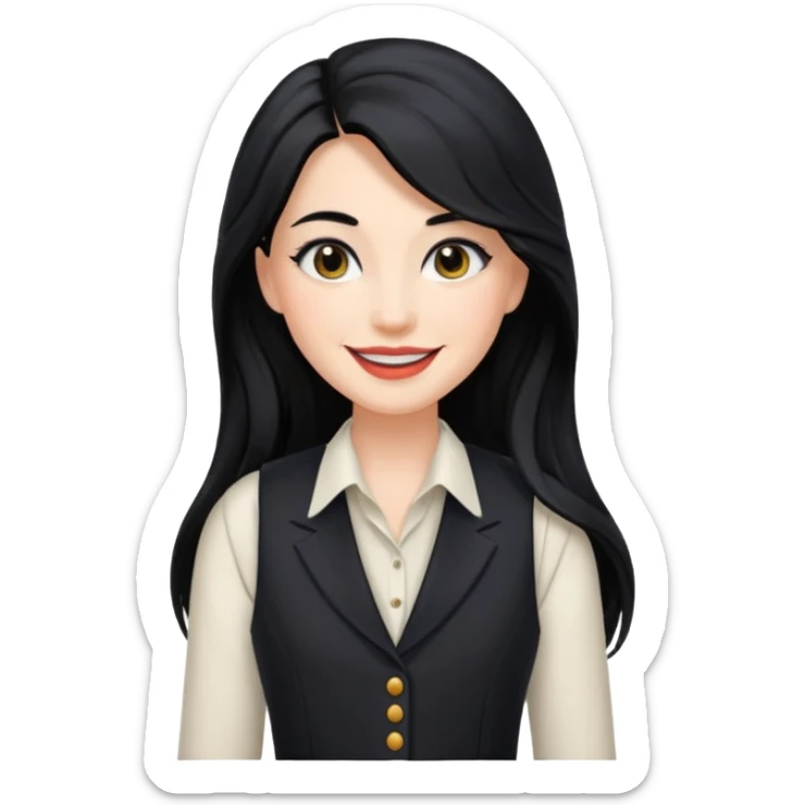 portrait of adult woman, formal vest, makeup, long black hair sticker