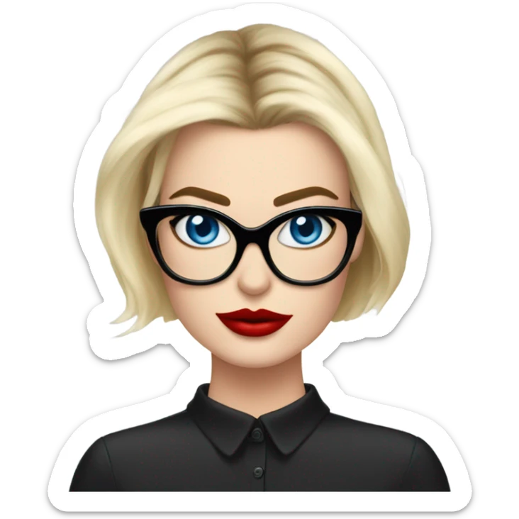  Margot Robbie, bright blue eyes and eyelashes, red kisses, wearing black glasses  sticker