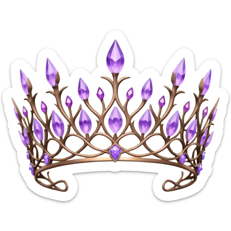 Elvish thorny fae pastel purple Tiara-crown with lilac flowers and amethyst crystals adorning it  sticker