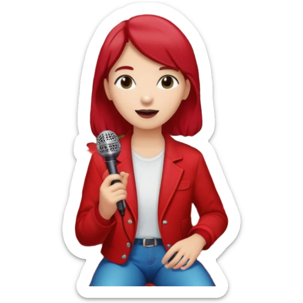 red velvet couch, mic in front, houseplants in back, and a neon sign saying "karaoke" sticker