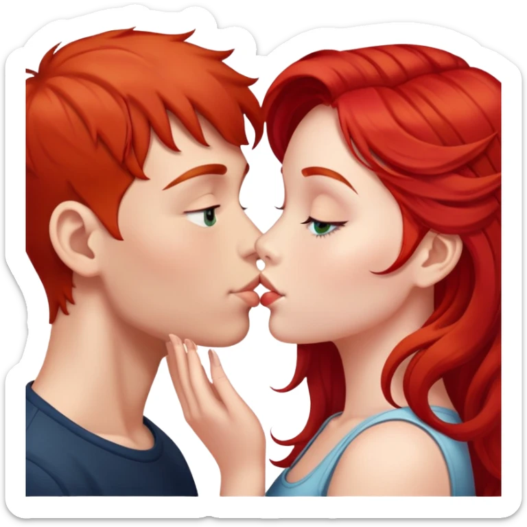 A girl and boy kissing the girl with red hair  sticker