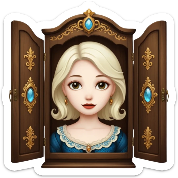 A character from the fairy tale Beauty and the Beast: the lady who was turned into a wardrobe by magic. She retains the wardrobe's original form and has an anthropomorphic face. sticker