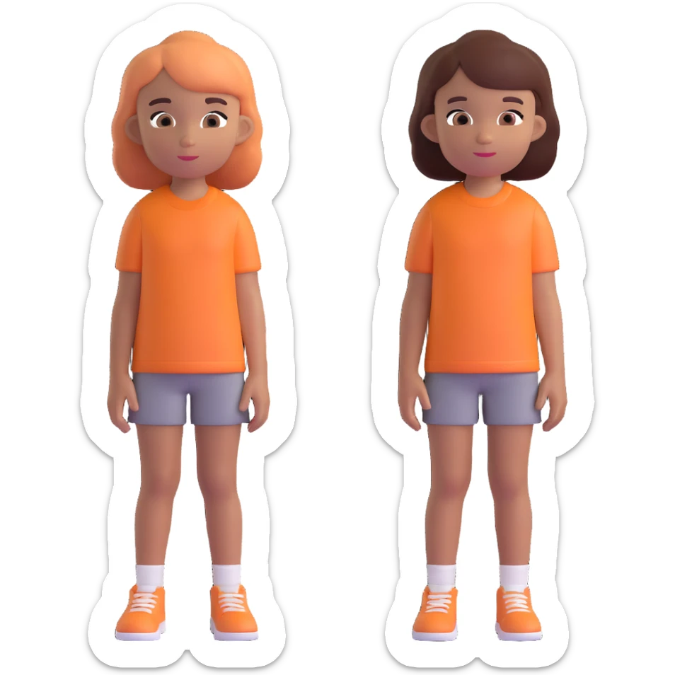 Slightly increase the volume of the upper body of the girl, separate the girl and the boy from each other, and make the skin color the same for both characters. Keep the cartoonish 3D style. sticker
