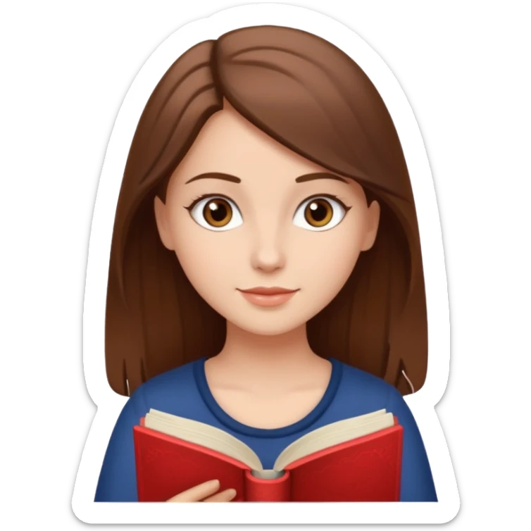 Pretty white girl with brown eyes and brown hair reading a romantic book sticker
