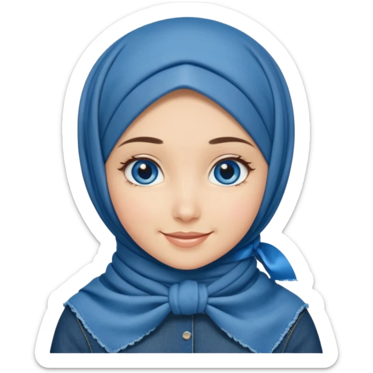 Turkish beautiful finish Konya girl blue eyes with denim bow hijab islamic dress and smiling  sticker