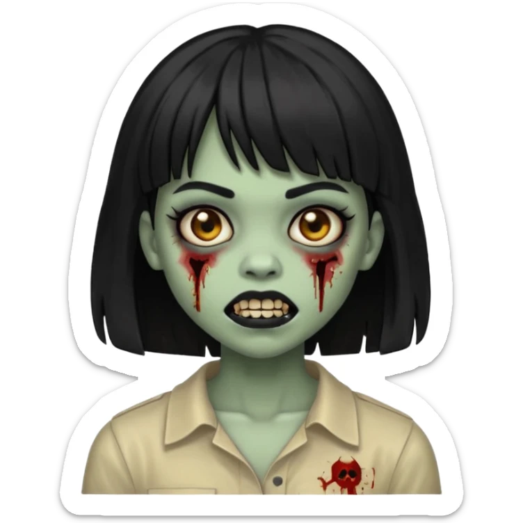 Lightskin girl gothic zombie with black hair with bangs and black teeth sticker
