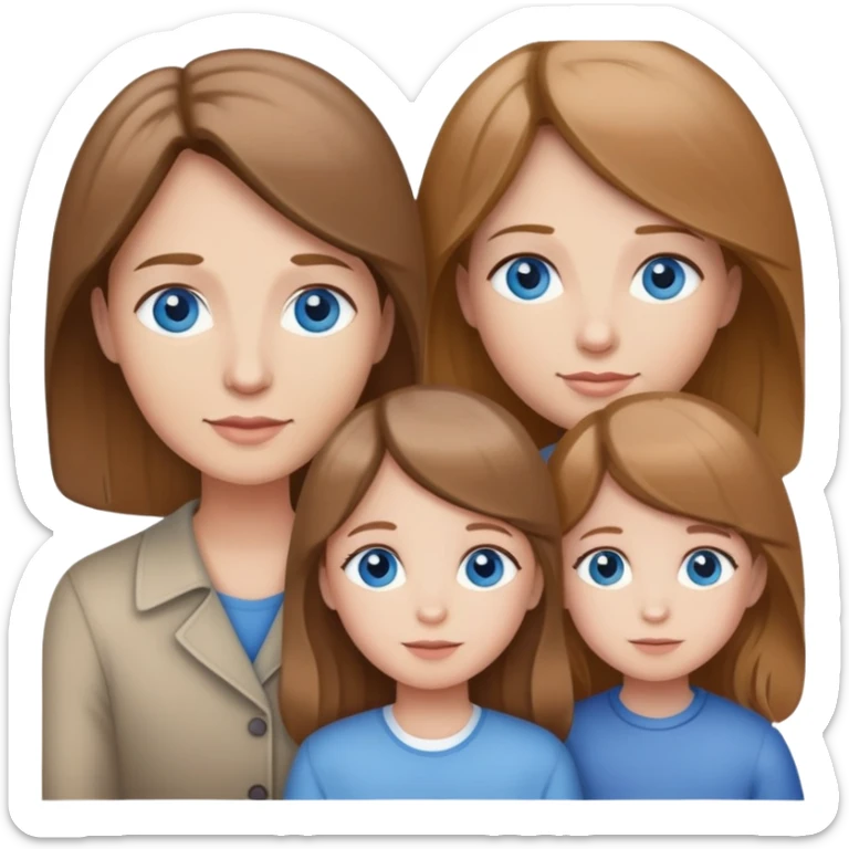 Family with mother, father and three little girls, everyone has light brown hair and blue eyes sticker