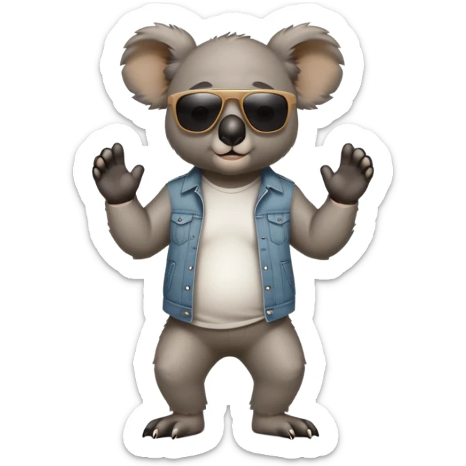 anthropomorphised koala in casual clothing, wearing dark sunglasses, walking upright, looking like a tough guy with a different attitude sticker