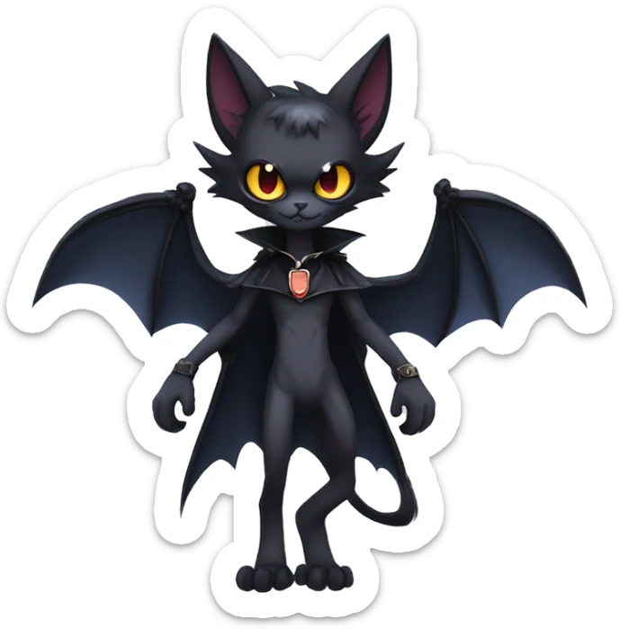  cool edgy anthro dark-themed animal vampiric bat-cat-hybrid Fakemon  with a collar full body sticker