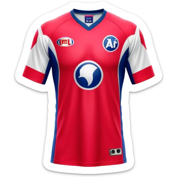 Cinematic Realistic image of an AFL jersey rendered in vibrant team colors with detailed fabric textures and dynamic creases, illuminated by bold, stadium lighting that accentuates its sporty character sticker