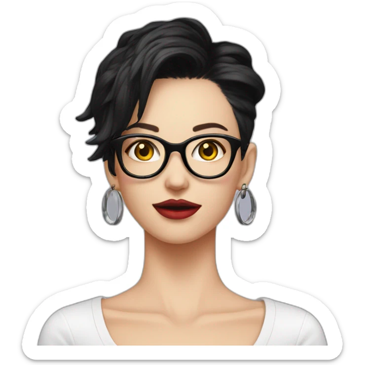 Punk female earrings , glasses,read and black short hair, sticker