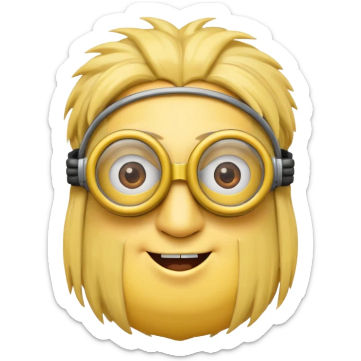 Minion emoji with a round head like normal emojis and a smurk like this emoji but a minion so basically that emoji with the goggles and the hair and not a funny head shape 😏 sticker