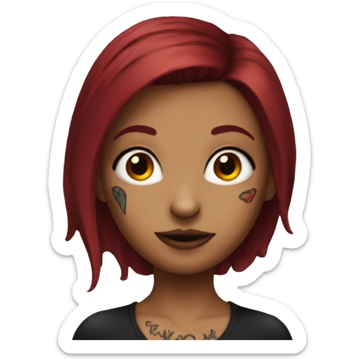 dark red hair girl with tattoos and a nose rin sticker