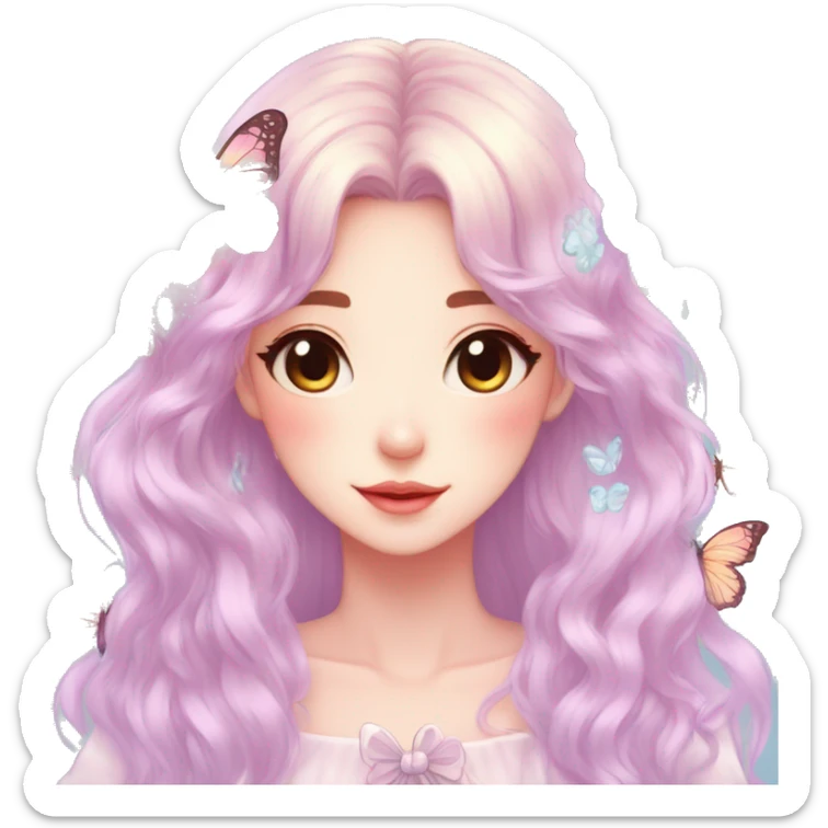 gorgeous anime pastel lady with butterflies and beautiful hair fairycore cottagecore sticker