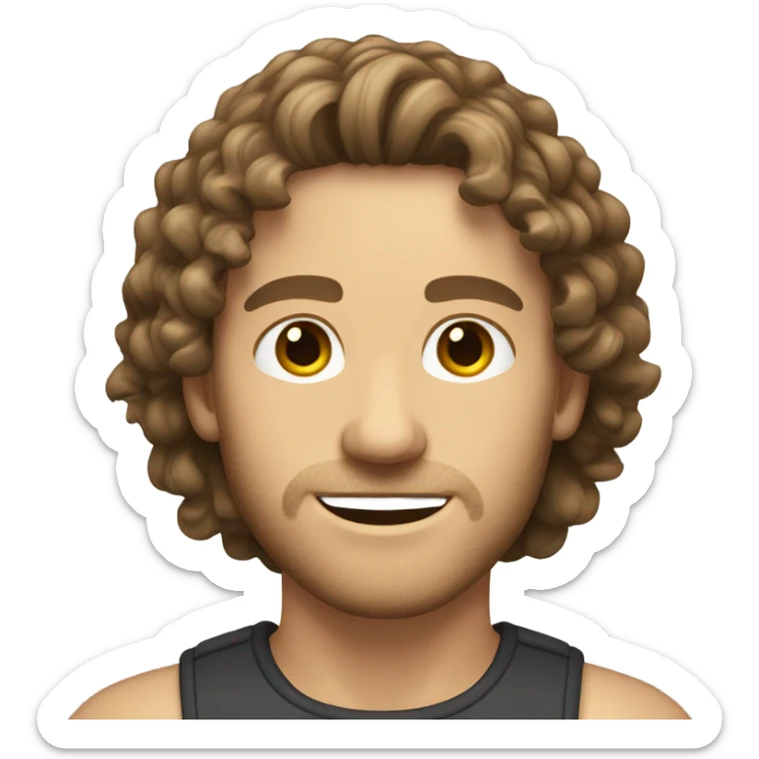 Caucasian male, shoulder length curly brown hair, brown glass stubble sticker