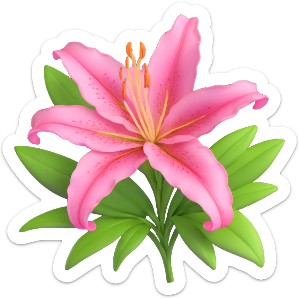 Elegant pink lily flower with detailed petals and green foliage sticker