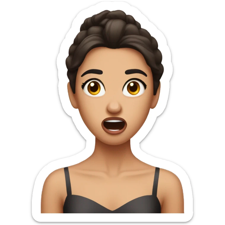 ballerina with dark brown hair with a very shocking stressed facial expression, with her mouth open and strong emotional brows sticker