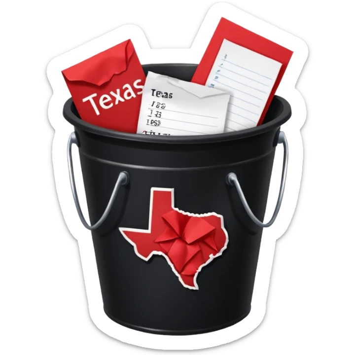 black bucket red texas on front with a bunch of names written on pieces of paper inside of it sticker