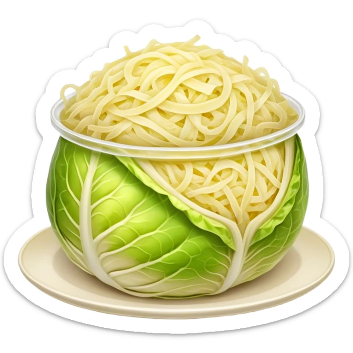Cinematic Realistic Sauerkraut Dish Emoji, depicted as a tangy, fermented cabbage dish rendered with vibrant textures and natural, appetizing lighting. sticker