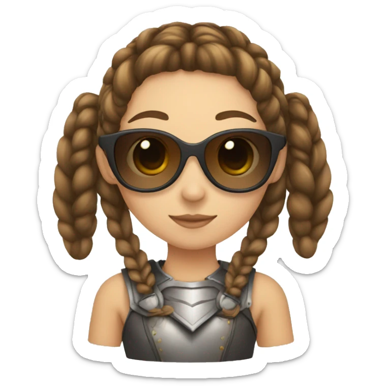 Girl knight with French braids, brown hair and sunglasses sticker