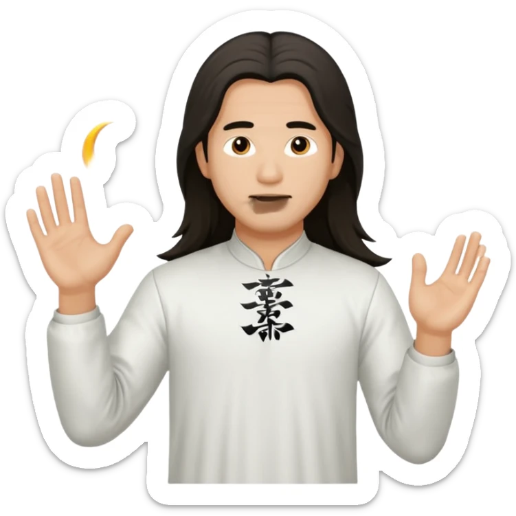 homme au cheveux long qui pratique le qi gong, habits noirs ou blancs sticker