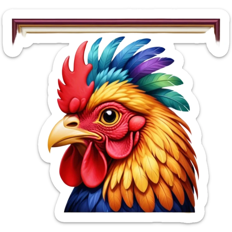 Cinematic Realistic depiction of a proud French rooster, rendered with detailed, textured feathers and a vivid, colorful comb, set against a rustic French countryside backdrop with soft, warm lighting sticker