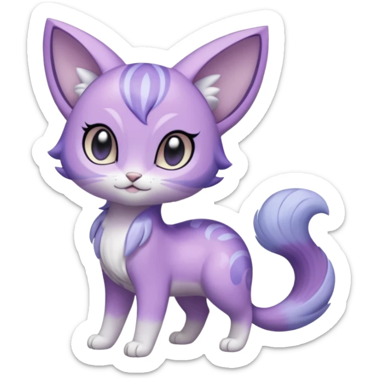 Soft Lavender-Lilac Pastel-Dew Glossy Gentle Small Meloetta-Purrloin-hybrid-creature (full body) sticker