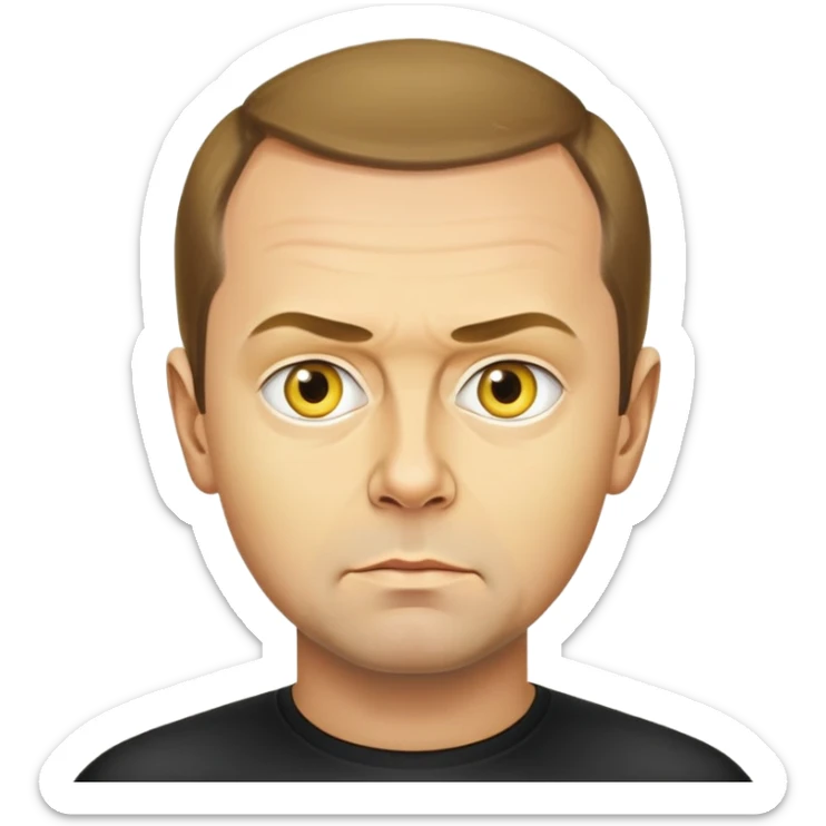 photorealistic portrait of Dmitry Medvedev as an emoji, round yellow face, very detailed and realistic, serious look sticker
