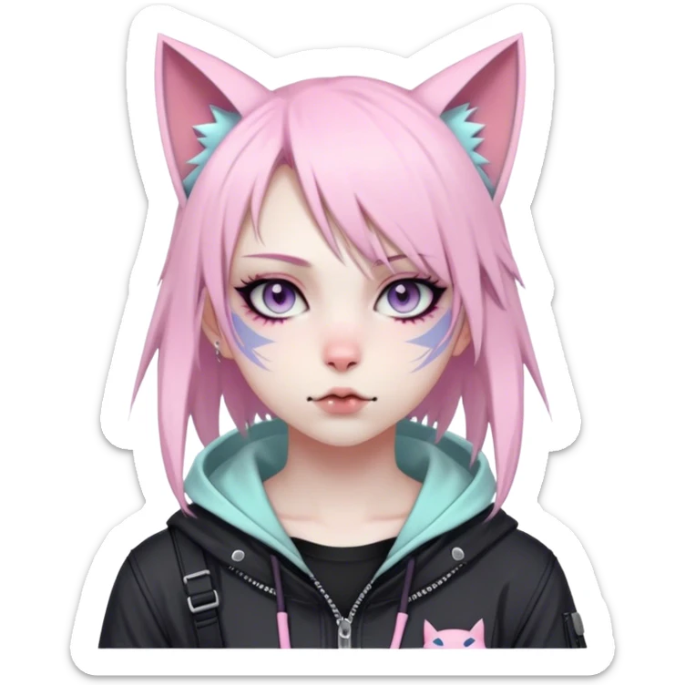 Edgy Cute Realistic Kawaii Cute Cool Pastel Cartoon Beautiful Elegant Pretty Anime Punk Techwear Gothic Catgirl sticker