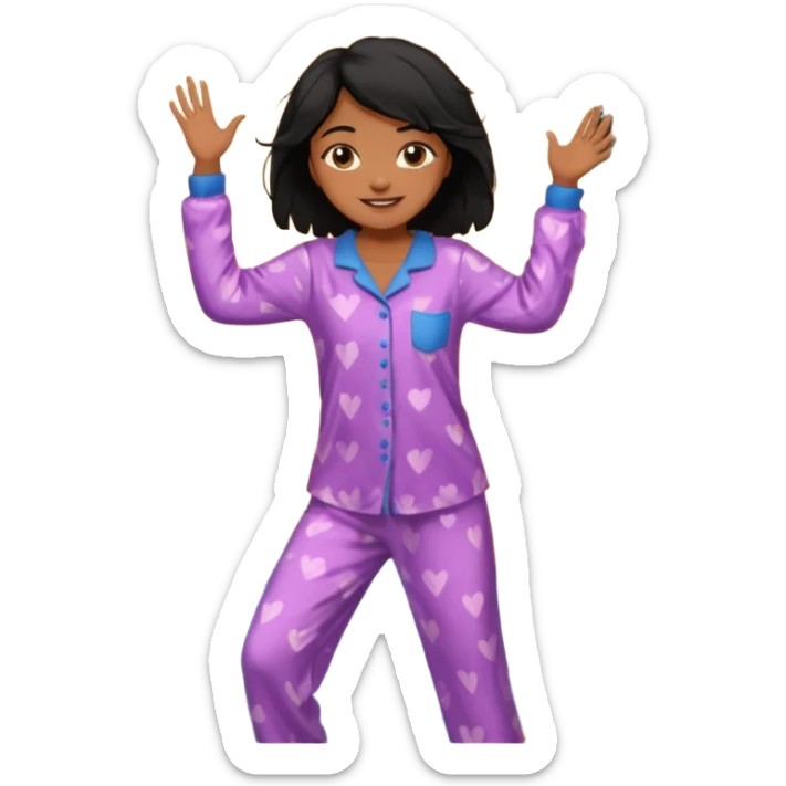 generate a pretty bratz brown skinned girl with messy black hair in pyjamas dancing in room sticker