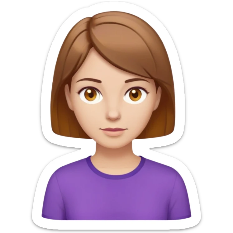 mujer blanca pelo castaño  ojos miele con el pelo corto por encima de los hombros y camisa morada de codigo 9083BD de color sticker